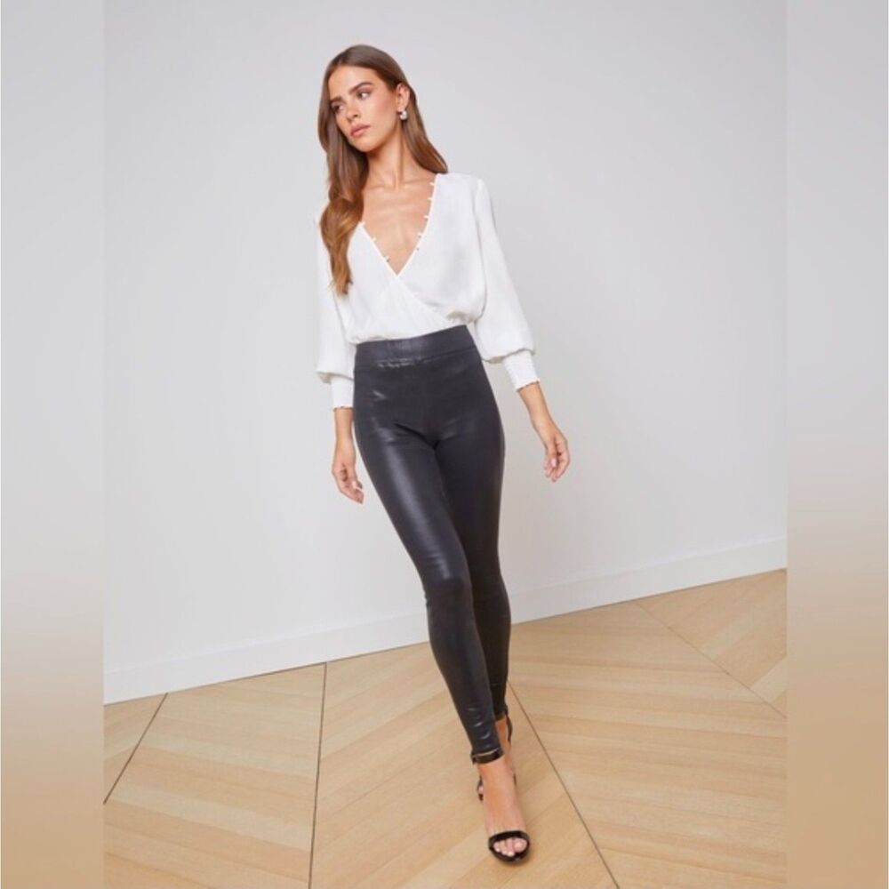 L'AGENCE Rochelle Coated Jeans S Black High Rise Pull On Faux Leather Skinny